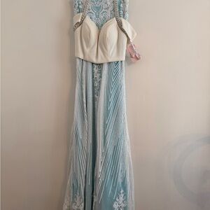 Elegant Blue and Cream two piece prom dress